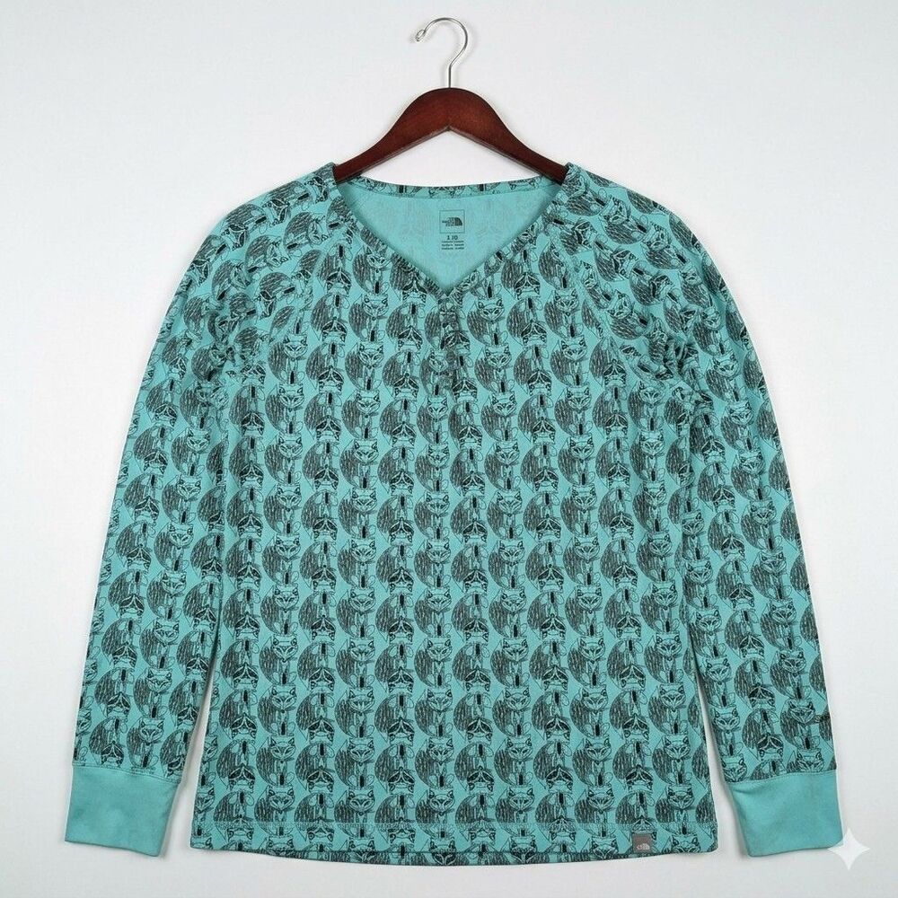 The North Face Womens Long Sleeve Fox Print Base Layer Top Shirt Size L